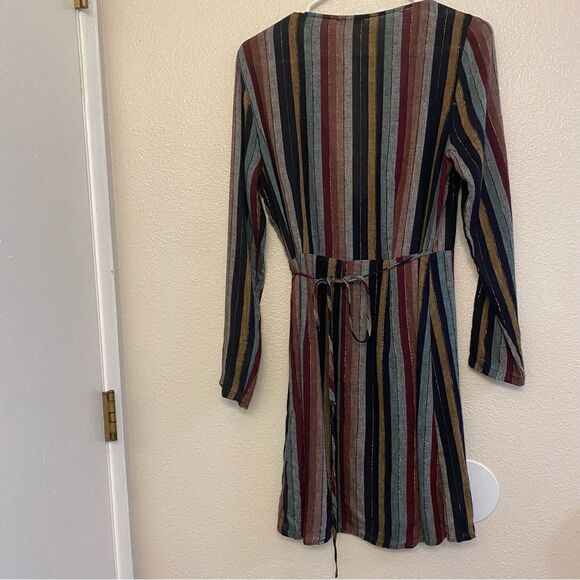 Rails Lola preppy minimalist striped v neck wrap dress linen coastal S - Picture 4 of 12